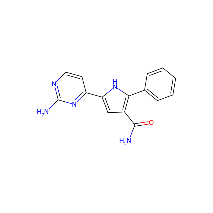 5-(2-aminopyrimidin-4-yl)-2-phenyl-1H-pyrrole-3-carboxamide, 细胞分裂周期 7 抑制剂；细胞周期蛋白依赖性激酶 9 抑制剂；TAO 激酶 1 抑制剂