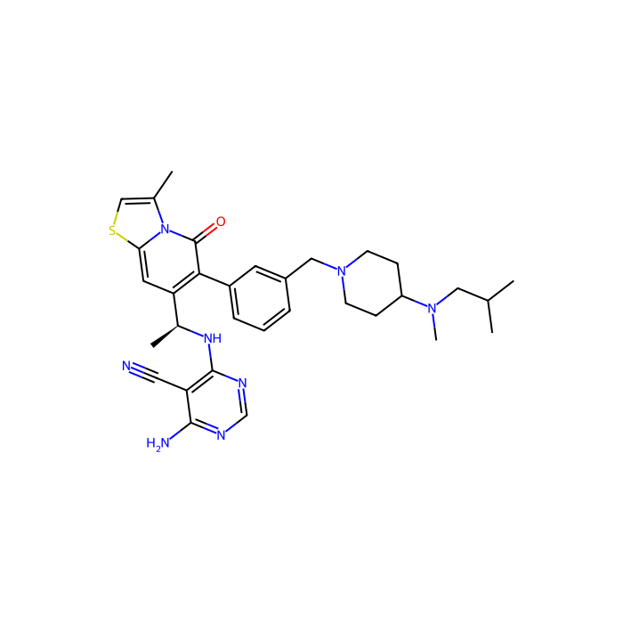 4-amino-6-{[(1S)-1-{3-methyl-6-[3-({4-[methyl(2-methylpropyl)amino]piperidin-1-yl}methyl)phenyl]-5-oxo-5H-[1,3]thiazolo[3,2-a]pyridin-7-yl}ethyl]amino}pyrimidine-5-carbonitrile, 磷脂酰肌醇-4;5-二磷酸 3-激酶催化亚基 beta 抑制剂；磷脂酰肌醇-4;5-二磷酸 3-激酶催化亚基 delta 抑制剂