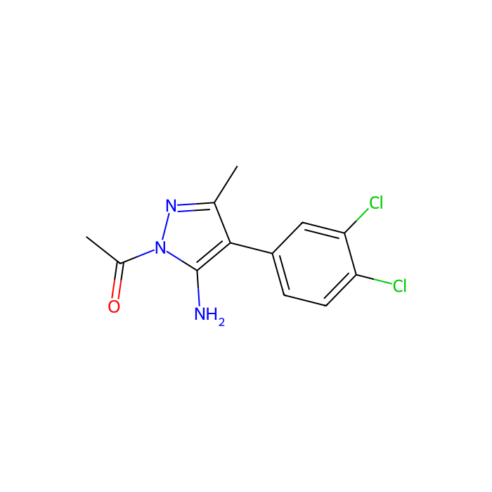 1-[5-amino-4-(3,4-dichlorophenyl)-3-methyl-1H-pyrazol-1-yl]ethan-1-one, 抑制丝裂原活化蛋白激酶激酶 14