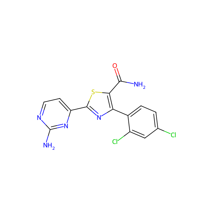 2-(2-aminopyrimidin-4-yl)-4-(2,4-dichlorophenyl)-1,3-thiazole-5-carboxamide, 细胞分裂周期 7 抑制剂；氧化应激反应激酶 1 抑制剂；丝氨酸/苏氨酸激酶 32B 抑制剂