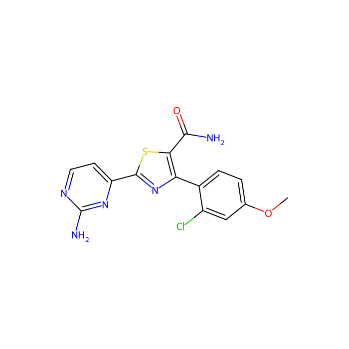 2-(2-aminopyrimidin-4-yl)-4-(2-chloro-4-methoxyphenyl)-1,3-thiazole-5-carboxamide, 细胞分裂周期 7 抑制剂；细胞周期蛋白依赖性激酶 18 抑制剂