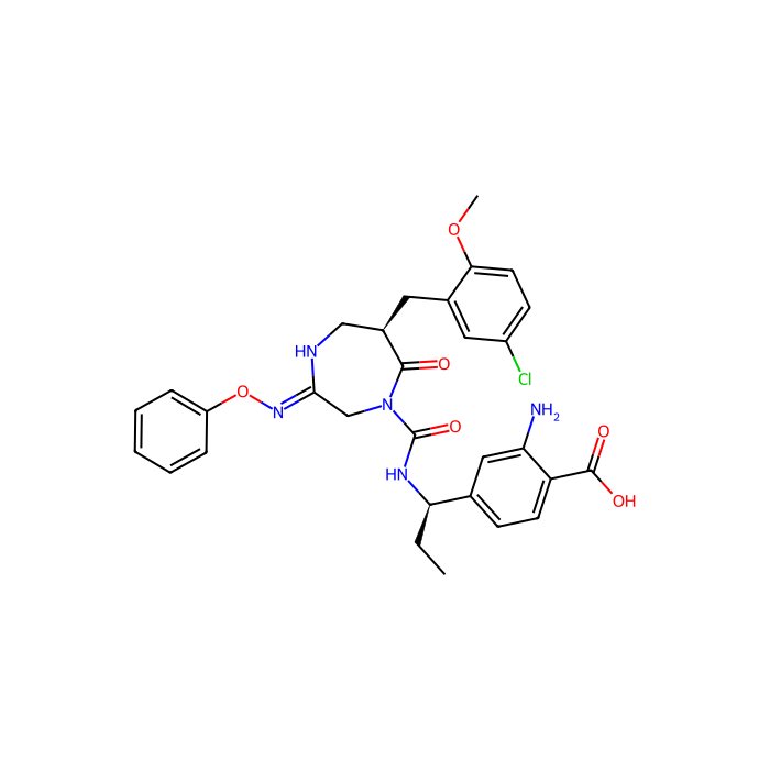 2-amino-4-[(1R)-1-{[(3Z,6R)-6-[(5-chloro-2-methoxyphenyl)methyl]-7-oxo-3-(phenoxyimino)-1,4-diazepane-1-carbonyl]amino}propyl]benzoic acid, 糜蛋白酶 1 抑制剂