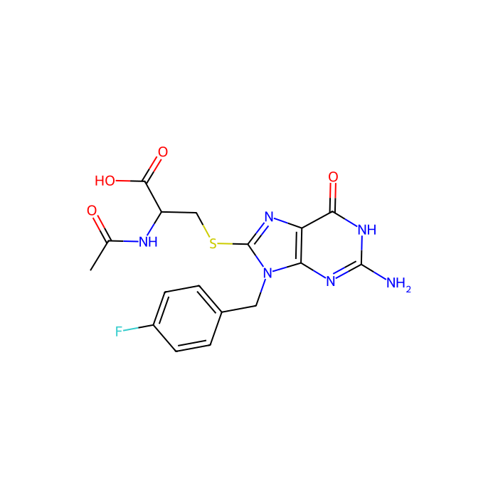 (2R)-2-acetamido-3-[[2-amino-9-[(4-fluorophenyl)methyl]-6-oxo-1H-purin-8-yl]sulfanyl]propanoic acid
