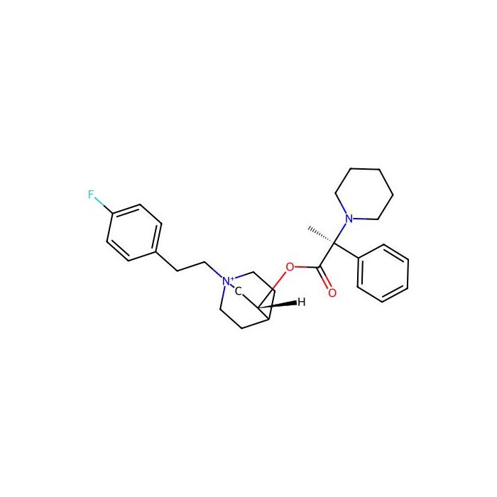 1-Azoniabicyclo(2.2.2)octane, 1-(2-(4-fluorophenyl)ethyl)-3-((2S)-1-oxo-2-phenyl-2-(1-piperidinyl)propoxy)-, (3R)-, 肌卡因乙酰胆碱受体 M3 拮抗剂