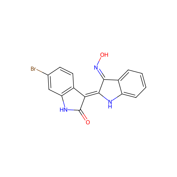 (2'Z,3'E)-6-溴靛玉红-3'-肟, 细胞周期蛋白依赖性激酶 1 抑制剂；细胞周期蛋白依赖性激酶 5 抑制剂；糖原合酶激酶 3 alpha 抑制剂；糖原合酶激酶 3 beta 抑制剂