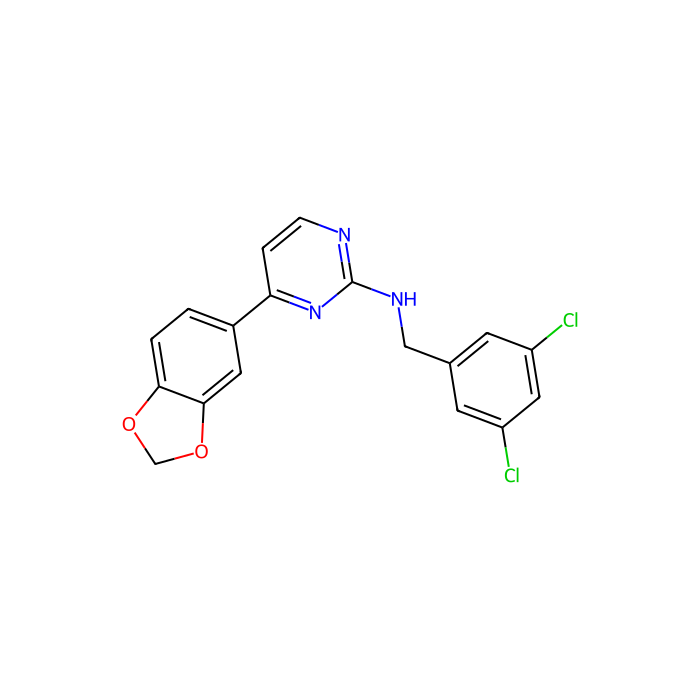 4-(1,3-benzodioxol-5-yl)-N-[(3,5-dichlorophenyl)methyl]pyrimidin-2-amine, 类 CDC 激酶 1 抑制剂;类 CDC 激酶 2 抑制剂;类 CDC 激酶 4 抑制剂;双重特异性酪氨酸磷酸化调节激酶 1A 抑制剂;双重特异性酪氨酸磷酸化调节激酶 1B 抑制剂