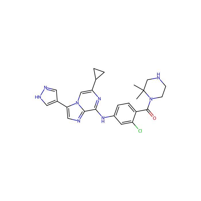 [2-chloro-4-[[6-cyclopropyl-3-(1H-pyrazol-4-yl)imidazo[1,2-a]pyrazin-8-yl]amino]phenyl]-(2,2-dimethylpiperazin-1-yl)methanone, LCK 原癌基因抑制剂; Src 家族酪氨酸激酶; 蛋白酪氨酸激酶 6 抑制剂
