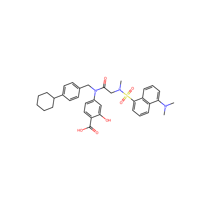 4-[(4-cyclohexylphenyl)methyl-[2-[[5-(dimethylamino)naphthalen-1-yl]sulfonyl-methylamino]acetyl]amino]-2-hydroxybenzoic acid, 蛋白酪氨酸磷酸酶非受体 1 型抑制剂；RTP S 型抑制剂