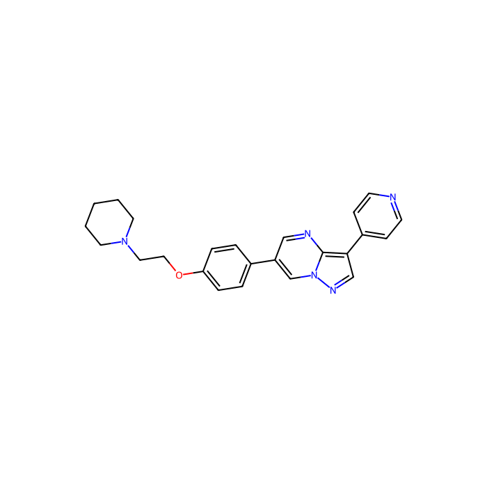 Dorsomorphin, EPH 受体 A2 的抑制剂；酪氨酸激酶 1 的抑制剂；酪氨酸激酶 3 的抑制剂；激酶插入域受体的抑制剂；LCK 原癌基因的抑制剂；Src 家族酪氨酸激酶；MAPK 相互作用丝氨酸/苏氨酸激酶 1 抑制剂；核糖体蛋白 S6 激酶 A1 抑制剂；SRC 原癌基因抑制剂；非受体酪氨酸激酶