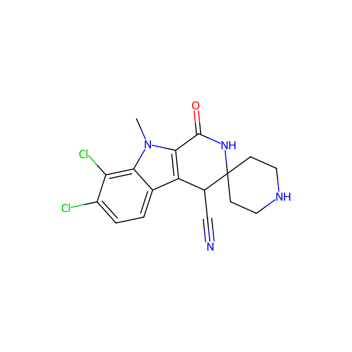 7',8'-dichloro-9'-methyl-1'-oxo-1',2',4',9'-tetrahydrospiro[piperidine-4,3'-pyrido[3,4-b]indole]-4'-carbonitrile, Pim-1 原癌基因抑制剂；丝氨酸/苏氨酸激酶；Pim-3 原癌基因抑制剂；丝氨酸/苏氨酸激酶；蛋白激酶 N1 抑制剂