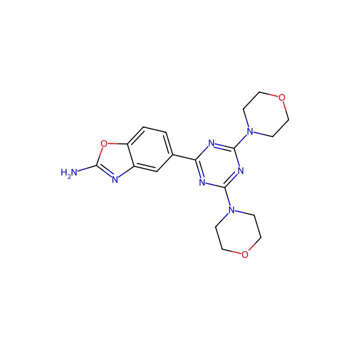 6-(4,6-Dimorpholino-1,3,5-triazin-2-yl)benzo[d]oxazol-2-amine, 磷脂酰肌醇-4;5-二磷酸 3-激酶催化亚基 alpha 抑制剂；磷脂酰肌醇-4;5-二磷酸 3-激酶催化亚基 beta 抑制剂；磷脂酰肌醇-4;5-二磷酸 3-激酶催化亚基 delta 抑制剂；磷脂酰肌醇-4;5-二磷酸 3-激酶催化亚基 gamma 抑制剂