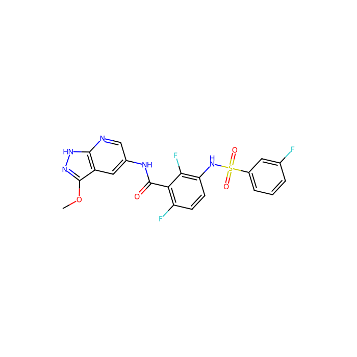 2,6-difluoro-3-[(3-fluorophenyl)sulfonylamino]-N-(3-methoxy-1H-pyrazolo[3,4-b]pyridin-5-yl)benzamide, 缺乏 C 端调节酪氨酸和 N 端肉豆蔻酰化位点的 src 相关激酶抑制剂