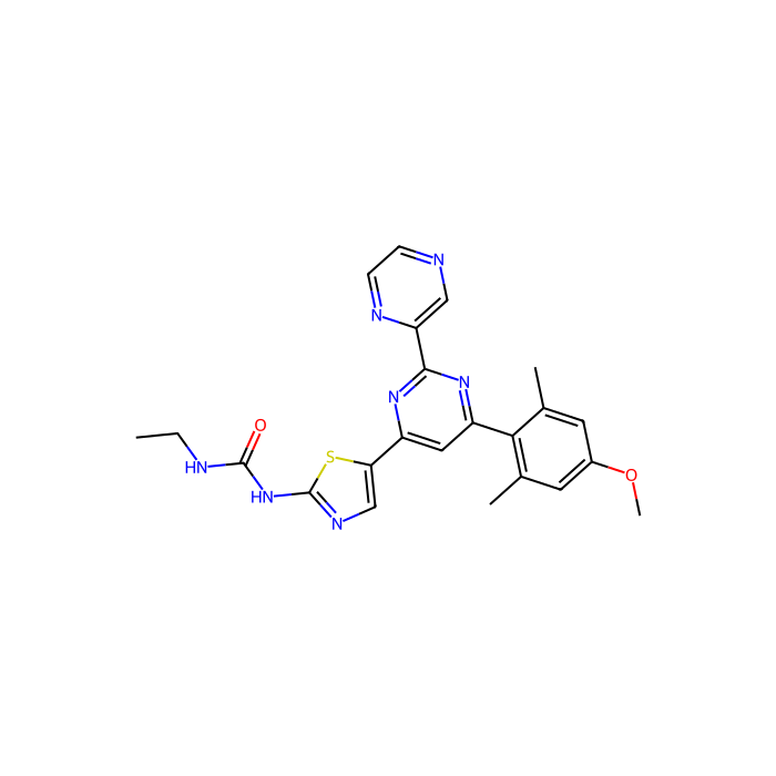 1-ethyl-3-[5-[6-(4-methoxy-2,6-dimethylphenyl)-2-pyrazin-2-ylpyrimidin-4-yl]-1,3-thiazol-2-yl]urea, LIM 结构域激酶 1 的抑制剂；LIM 结构域激酶 2 的抑制剂；睾丸相关肌动蛋白重塑激酶 1 的抑制剂；睾丸相关肌动蛋白重塑激酶 2 的抑制剂