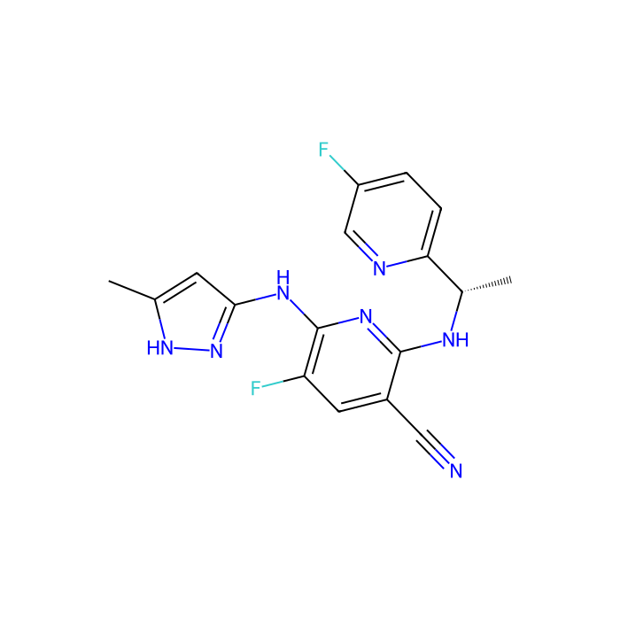 5-fluoro-2-{[1-(5-fluoropyridin-2-yl)ethyl]amino}-6-[(5-methyl-1H-pyrazol-3-yl)amino]pyridine-3-carbonitrile, 成纤维细胞生长因子受体 3 抑制剂 Janus 激酶 2 抑制剂 Janus 激酶 3 抑制剂 肌肉相关受体酪氨酸激酶抑制剂 神经营养受体酪氨酸激酶 1 抑制剂 ret 原癌基因抑制剂