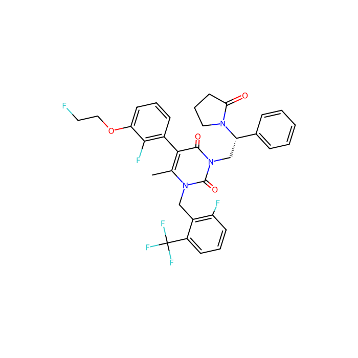 5-[2-fluoro-3-(2-fluoroethoxy)phenyl]-1-[[2-fluoro-6-(trifluoromethyl)phenyl]methyl]-6-methyl-3-[(2R)-2-(2-oxopyrrolidin-1-yl)-2-phenylethyl]pyrimidine-2,4-dione, GnRH 1 受体拮抗剂