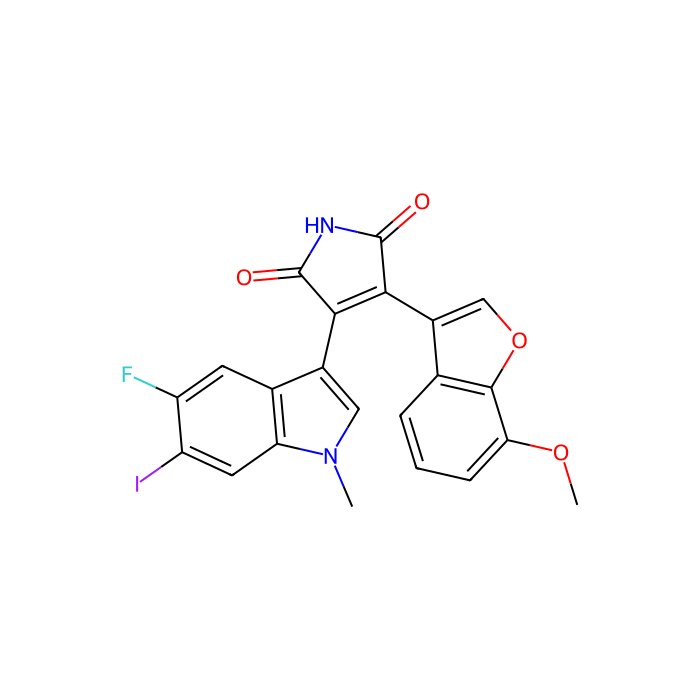 3-(5-Fluoro-6-iodo-1-methyl-1H-indol-3-yl)-4-(7-methoxybenzofuran-3-yl)pyrrole-2,5-dione, 糖原合酶激酶 3 beta 抑制剂