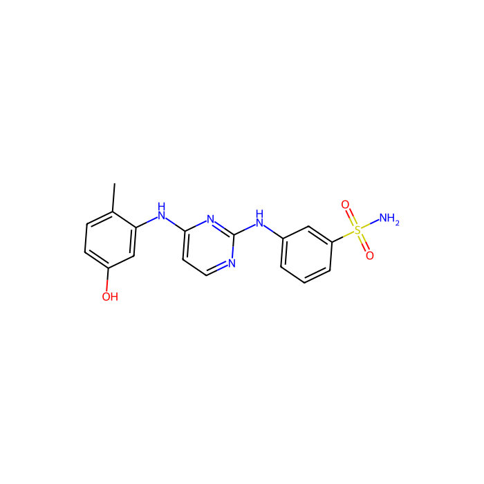 3-[[4-(5-hydroxy-2-methylanilino)pyrimidin-2-yl]amino]benzenesulfonamide, LCK 原癌基因抑制剂；Src 家族酪氨酸激酶；LYN 原癌基因抑制剂；Src 家族酪氨酸激酶；脾脏相关酪氨酸激酶抑制剂；TXK 酪氨酸激酶抑制剂