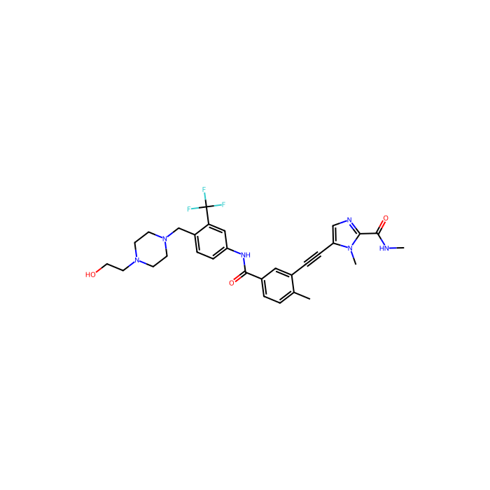 5-[2-[5-[[4-[[4-(2-hydroxyethyl)piperazin-1-yl]methyl]-3-(trifluoromethyl)phenyl]carbamoyl]-2-methylphenyl]ethynyl]-N,1-dimethylimidazole-2-carboxamide, ABL 原癌基因 1 非受体酪氨酸激酶抑制剂;EPH 受体 A2 抑制剂;EPH 受体 A3 抑制剂;EPH 受体 A7 抑制剂;血小板衍生生长因子受体 alpha 抑制剂;ret 原癌基因抑制剂;TEK 受体酪氨酸激酶抑制剂