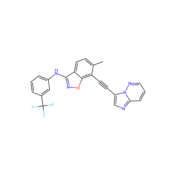 7-(2-imidazo[1,2-b]pyridazin-3-ylethynyl)-6-methyl-N-[3-(trifluoromethyl)phenyl]-1,2-benzoxazol-3-amine, 盘状结构域受体酪氨酸激酶 1 抑制剂；盘状结构域受体酪氨酸激酶 2 抑制剂