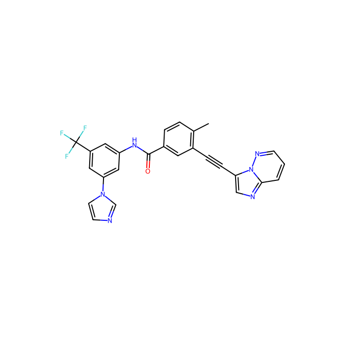 3-(2-imidazo[1,2-b]pyridazin-3-ylethynyl)-N-[3-imidazol-1-yl-5-(trifluoromethyl)phenyl]-4-methylbenzamide, ABL 原癌基因 1 抑制剂；非受体酪氨酸激酶