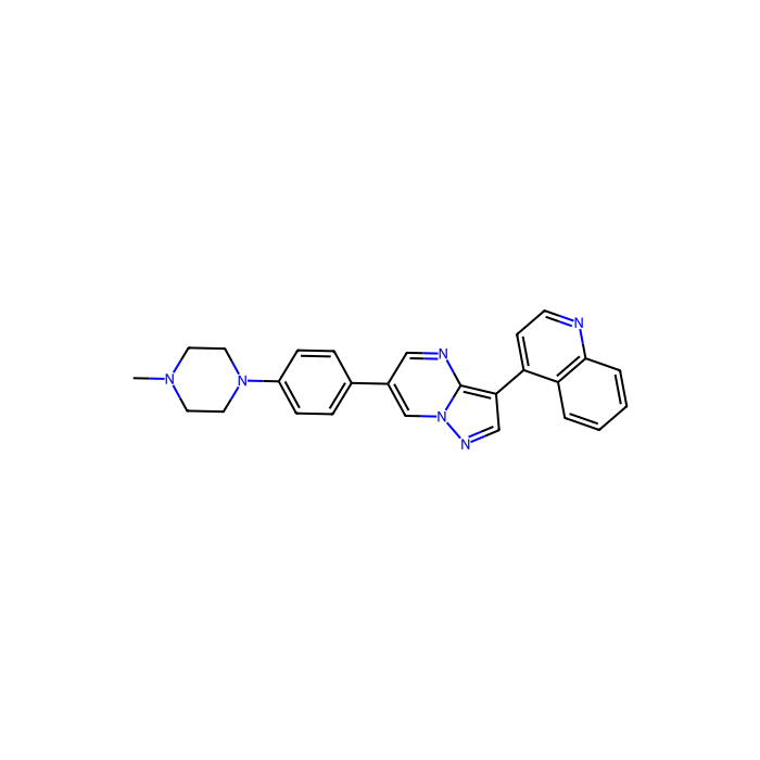4-[6-[4-(4-methylpiperazin-1-yl)phenyl]pyrazolo[1,5-a]pyrimidin-3-yl]quinoline, 激活素 A 受体 1 型抑制剂；激活素 A 受体 1B 型抑制剂；激活素 A 受体 IL 型抑制剂；骨形态发生蛋白受体 IA 型抑制剂；骨形态发生蛋白受体 IB 型抑制剂；转化生长因子 beta 受体 1 抑制剂
