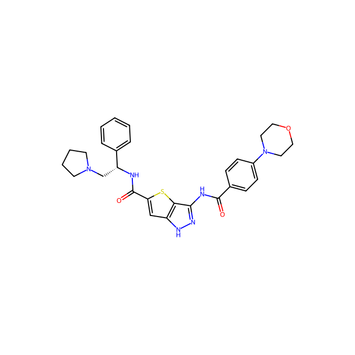 3-[(4-morpholin-4-ylbenzoyl)amino]-N-[(1S)-1-phenyl-2-pyrrolidin-1-ylethyl]-1H-thieno[5,4-d]pyrazole-5-carboxamide, 极光激酶 A 抑制剂；极光激酶 B 抑制剂；极光激酶 C 抑制剂；丝氨酸/苏氨酸激酶 4 抑制剂