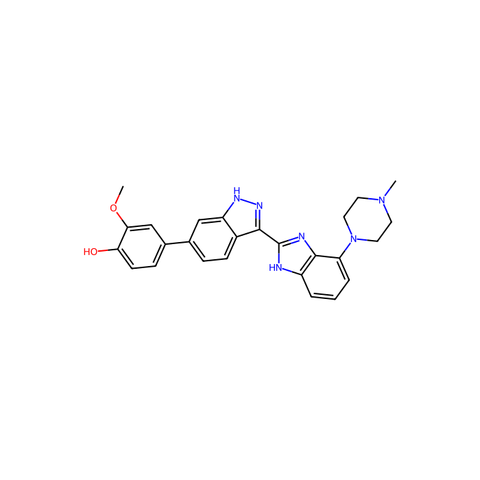 2-methoxy-4-{3-[4-(4-methylpiperazin-1-yl)-1H-1,3-benzodiazol-2-yl]-1H-indazol-6-yl}phenol, 细胞周期蛋白依赖性激酶 2 抑制剂；蛋白激酶 C zeta 抑制剂