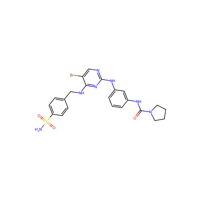 N-[3-[[5-bromo-4-[(4-sulfamoylphenyl)methylamino]pyrimidin-2-yl]amino]phenyl]pyrrolidine-1-carboxamide, AP2 相关激酶 1 抑制剂；BMP2 诱导激酶抑制剂；丝氨酸/苏氨酸激酶 16 抑制剂；酪氨酸激酶 2 抑制剂