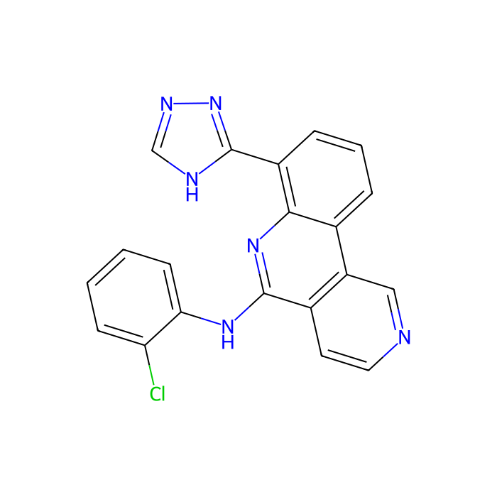 N-(2-chlorophenyl)-7-(1H-1,2,4-triazol-5-yl)benzo[c][2,6]naphthyridin-5-amine, 酪蛋白激酶 1 γ 3 抑制剂；FMS 相关受体酪氨酸激酶 3 抑制剂；Pim-1 原癌基因抑制剂；丝氨酸/苏氨酸激酶；Pim-2 原癌基因抑制剂；丝氨酸/苏氨酸激酶；Pim-3 原癌基因抑制剂；丝氨酸/苏氨酸激酶