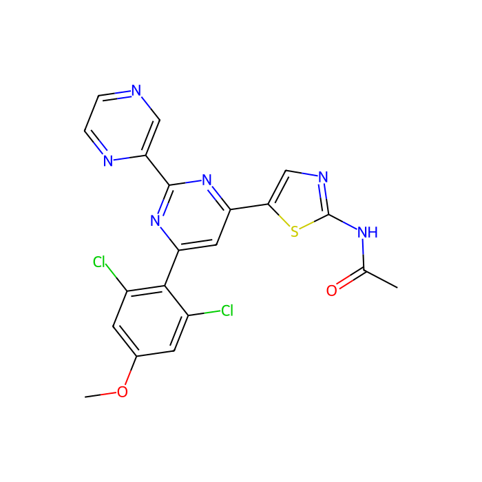N-[5-[6-(2,6-dichloro-4-methoxyphenyl)-2-pyrazin-2-ylpyrimidin-4-yl]-1,3-thiazol-2-yl]acetamide, LIM 结构域激酶 1 的抑制剂；LIM 结构域激酶 2 的抑制剂；睾丸相关肌动蛋白重塑激酶 1 的抑制剂；睾丸相关肌动蛋白重塑激酶 2 的抑制剂