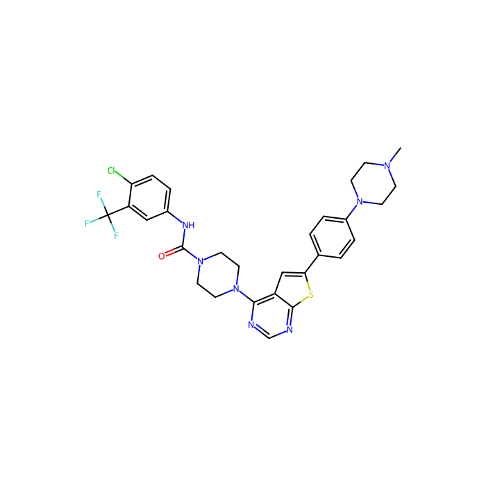 N-(4-Chloro-3-(trifluoromethyl)phenyl)-4-(6-(4-(4-methylpiperazin-1-yl)phenyl)thieno[2,3-d]pyrimidin-4-yl)piperazine-1-carboxamide, fms 相关受体酪氨酸激酶 4 抑制剂