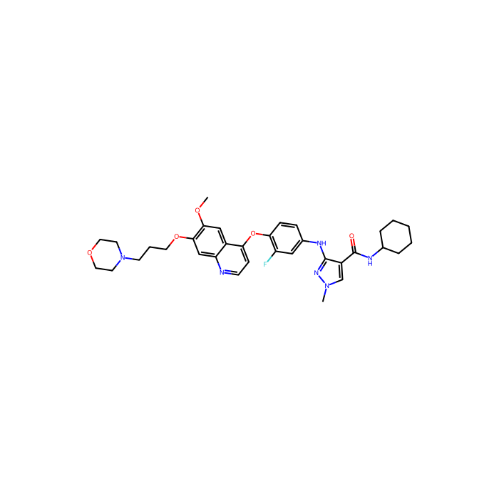 N-cyclohexyl-3-[3-fluoro-4-[6-methoxy-7-(3-morpholin-4-ylpropoxy)quinolin-4-yl]oxyanilino]-1-methylpyrazole-4-carboxamide, AXL 受体酪氨酸激酶抑制剂；fms 相关受体酪氨酸激酶 3 抑制剂；KIT 原癌基因受体酪氨酸激酶抑制剂；具有免疫球蛋白样结构域和 EGF 样结构域的酪氨酸激酶 1 抑制剂
