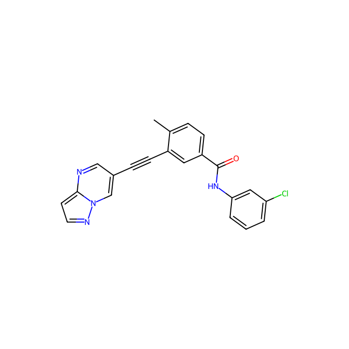 N-(3-chlorophenyl)-4-methyl-3-(2-pyrazolo[1,5-a]pyrimidin-6-ylethynyl)benzamide, 盘状结构域受体酪氨酸激酶 1 抑制剂；KIT 原癌基因抑制剂；受体酪氨酸激酶