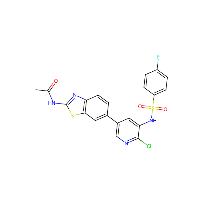 N-[6-[6-chloro-5-[(4-fluorophenyl)sulfonylamino]pyridin-3-yl]-1,3-benzothiazol-2-yl]acetamide, 雷帕霉素激酶机制靶点抑制剂;磷脂酰肌醇 3-激酶催化亚基 3 型抑制剂;磷脂酰肌醇-4;5-二磷酸 3-激酶催化亚基 alpha 型抑制剂;磷脂酰肌醇-4;5-二磷酸 3-激酶催化亚基 beta 型抑制剂;磷脂酰肌醇-4;5-二磷酸 3-激酶催化亚基 delta 型抑制剂;磷脂酰肌醇-4;5-二磷酸 3-激酶催化亚基 delta 型抑制剂5-二磷酸 3-激酶催化亚基 beta 型抑制剂;磷脂酰肌醇-4;5-二磷酸 3-激酶催化亚基 delta 型抑制剂;磷脂酰肌醇-4;5-二磷酸 3-激酶催化亚基 gam