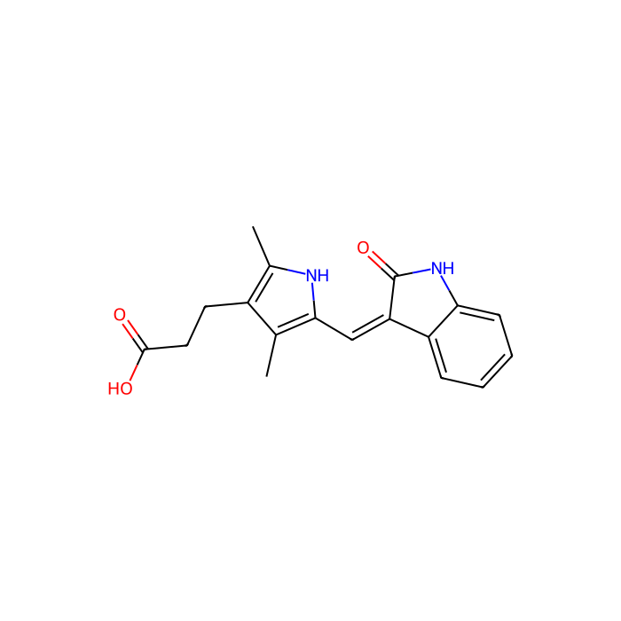 Orantinib (SU6668), 表皮生长因子受体抑制剂；成纤维细胞生长因子受体 1 抑制剂；激酶插入域受体抑制剂；血小板衍生生长因子受体 beta 抑制剂