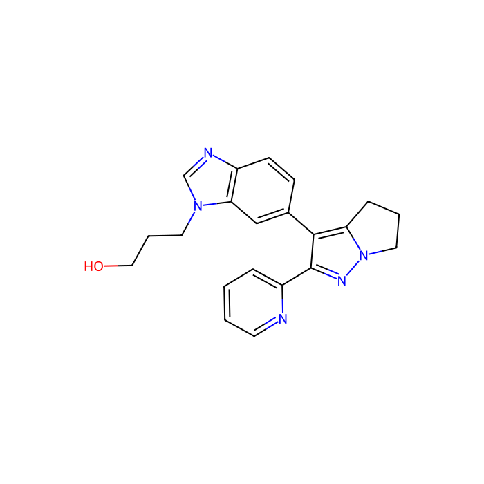 3-[6-(2-pyridin-2-yl-5,6-dihydro-4H-pyrrolo[2,1-e]pyrazol-3-yl)benzimidazol-1-yl]propan-1-ol, 转化生长因子 beta 受体 1 抑制剂；转化生长因子 beta 受体 2 抑制剂；ZAK 不育α基序和含亮氨酸拉链激酶 AZK 抑制剂