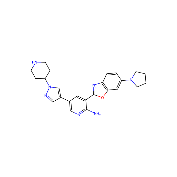 5-(1-piperidin-4-ylpyrazol-4-yl)-3-(6-pyrrolidin-1-yl-1,3-benzoxazol-2-yl)pyridin-2-amine, beta 肾上腺素能受体激酶 1 抑制剂；G 蛋白偶联受体激酶 5 抑制剂；MET 原癌基因抑制剂；受体酪氨酸激酶