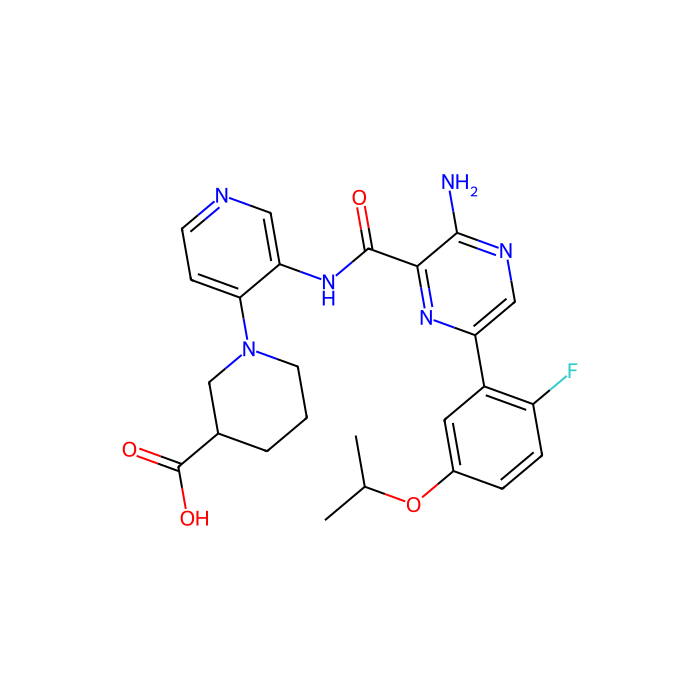 (3R)-1-[3-[[3-amino-6-(2-fluoro-5-propan-2-yloxyphenyl)pyrazine-2-carbonyl]amino]pyridin-4-yl]piperidine-3-carboxylic acid, 双重特异性酪氨酸磷酸化调节激酶 1A 抑制剂；糖原合酶激酶 3 beta 抑制剂