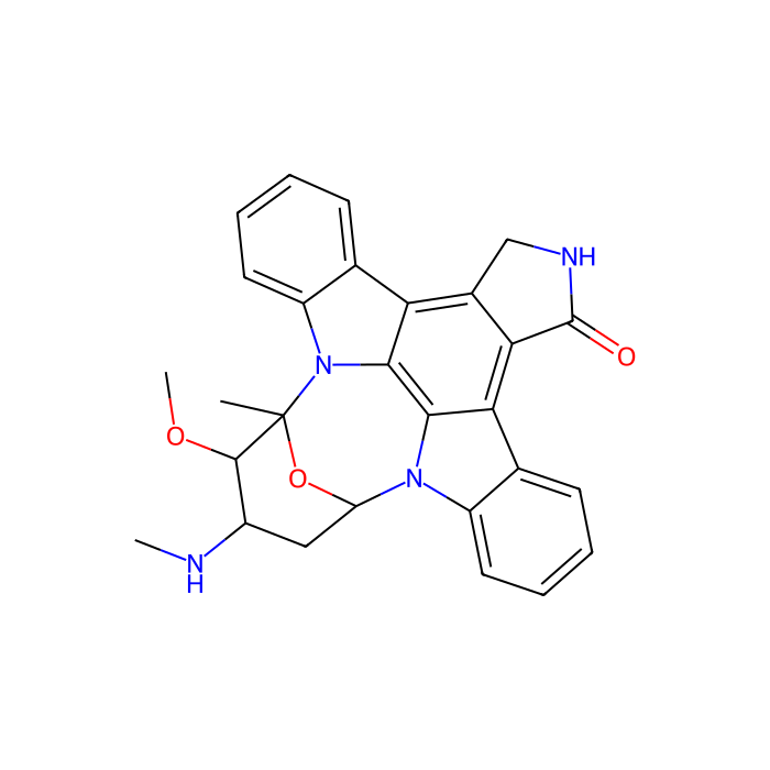 星形孢菌素, 钙/钙调蛋白依赖性蛋白激酶 II beta 亚基抑制剂；死亡相关蛋白激酶 1 抑制剂；同源染色体相互作用蛋白激酶 1 抑制剂；丝裂原活化蛋白激酶激酶 4 抑制剂；丝裂原活化蛋白激酶激酶 6 抑制剂；M 1 受体的异位调节剂；M 2 受体的异位调节剂；M 4 受体的异位调节剂;p21 (RAC1) 活化激酶 2 的抑制剂;磷酸化酶激酶催化亚基 gamma 2 的抑制剂;蛋白激酶; cAMP 依赖性; 催化; beta 亚基;蛋白激酶 C iota 的抑制剂;蛋白激酶 N1 的抑制剂;丝氨酸/苏氨酸激酶 3 