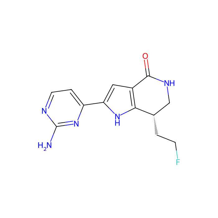 (7S)-2-(2-aminopyrimidin-4-yl)-7-(2-fluoroethyl)-1,5,6,7-tetrahydropyrrolo[3,2-c]pyridin-4-one, 细胞分裂周期 7 抑制剂；细胞周期蛋白依赖性激酶 1 抑制剂；细胞周期蛋白依赖性激酶 2 抑制剂；细胞周期蛋白依赖性激酶 9 抑制剂；糖原合酶激酶 3 beta 抑制剂；丝氨酸/苏氨酸蛋白激酶 NIM1 抑制剂；TAO 激酶 3 抑制剂