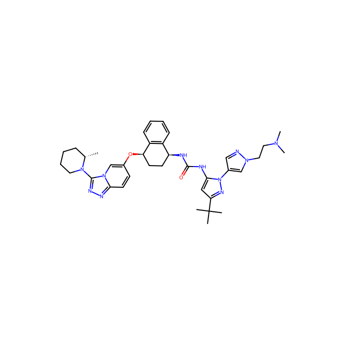 1-[5-tert-butyl-2-[1-[2-(dimethylamino)ethyl]pyrazol-4-yl]pyrazol-3-yl]-3-[(1S,4R)-4-[[3-[(2S)-2-methylpiperidin-1-yl]-[1,2,4]triazolo[4,3-a]pyridin-6-yl]oxy]-1,2,3,4-tetrahydronaphthalen-1-yl]urea, 抑制丝裂原活化蛋白激酶 11；抑制丝裂原活化蛋白激酶 12；抑制丝裂原活化蛋白激酶 13；抑制丝裂原活化蛋白激酶 14