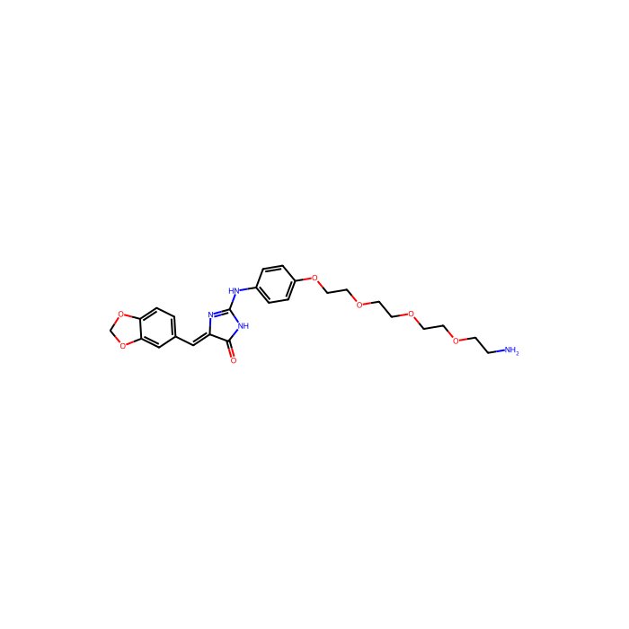 (5Z)-2-[4-[2-[2-[2-(2-aminoethoxy)ethoxy]ethoxy]ethoxy]anilino]-5-(1,3-benzodioxol-5-ylmethylidene)-1H-imidazol-4-one, 类 CDC 激酶 1 抑制剂;类 CDC 激酶 2 抑制剂;类 CDC 激酶 3 抑制剂;类 CDC 激酶 4 抑制剂;双特异性酪氨酸磷酸化调节激酶 1A 抑制剂;双特异性酪氨酸磷酸化调节激酶 1B 抑制剂;双特异性酪氨酸磷酸化调节激酶 2 抑制剂;双特异性酪氨酸磷酸化调节激酶 3 抑制剂