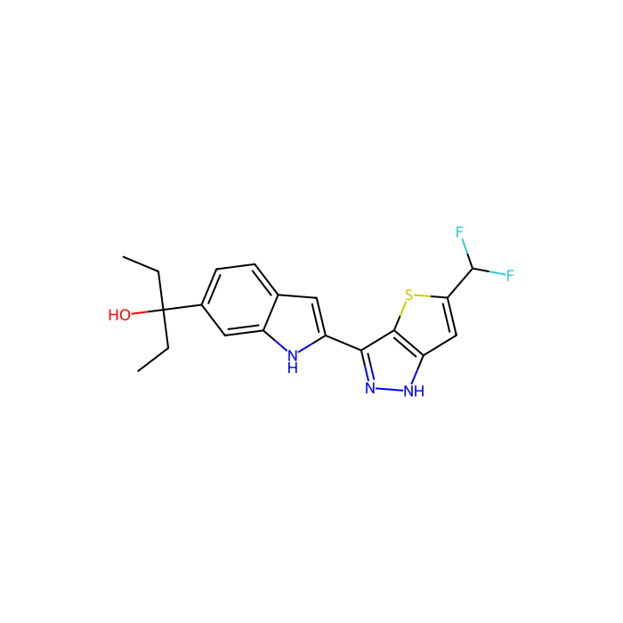 3-[(2Z)-2-[5-(difluoromethyl)-1,2-dihydrothieno[3,2-c]pyrazol-3-ylidene]indol-6-yl]pentan-3-ol, IL2 诱导型 T 细胞激酶抑制剂；LCK 原癌基因抑制剂；Src 家族酪氨酸激酶；脾脏相关酪氨酸激酶抑制剂；TXK 酪氨酸激酶抑制剂