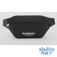 博柏利（BURBERRY）【秋季】男包 Sonny-徽标印花尼龙苏尼腰包-黑色